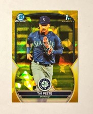 Tai Peete 2023 1st Bowman Chrome Sapphire YELLOW REFRACTOR 28/75 #BDC-28 RC V6