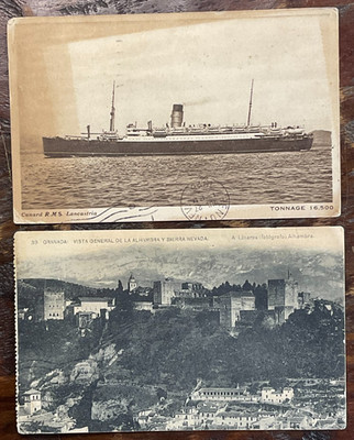 1926 RMS Lancastria & Sierra Nevada Used Postcards to B.D. Billinghurst-Lot of 2