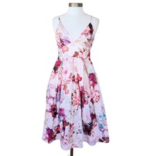 ASOS Strappy Midi Floral Fit & Flare Dress Sz 8 Lilac Bloom Summer Romantic Pink