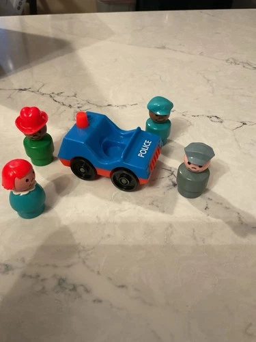 Vintage Fisher Price Little People Police Car with Four Figures