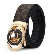 Mens Ratchet Belts Genuine Leather Belt with Automatic Buckle Alloy Gift for ...