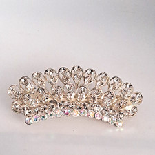 VINTAGE AB CRYSTAL RHINESTONE Wedding BridaL Hair Barrette SILVERTONE 3 1/2"