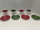4 Starbucks Espresso 3 oz Red Green Pearlescent Coffee Cups & Saucers 2005 New
