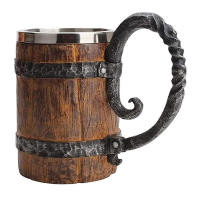 #ad Wooden Barrel Beer Mug Large Viking Cup Wood Style Beer Stein with Handle D... $32.01