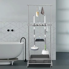 Broom Hook Holder Movable Mop Organizer Holder Stainless Steel Storage Hook