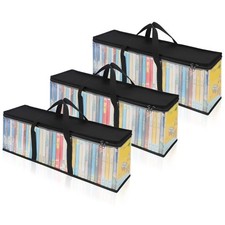 DVD Storage Bags Set of 3 Clear PVC Media Holder Case with Handles Bag New
