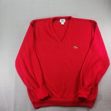 Vtg Izod Lacoste Sweater L Mens Red V-neck Acrylic Made In USA Retro
