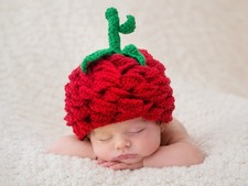 Handmade Crochet Red Rose Baby Hat Photo Prop 0-2 Years 100 Acrylic Yarn