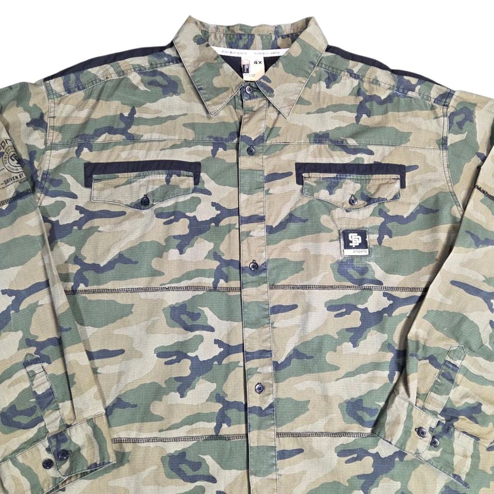 Vtg Y2K State Property Rocawear Camo Button Up Shirt Hip Hop Y2K 90's Sz 4X - Image 2 of 4