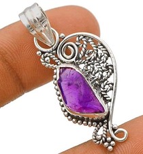 Natural Rough Amethyst 925 Solid Sterling Silver Filigree Pendant