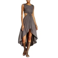 Go Couture Dress Womens XL Gray Sleeveless Cutout Hi-Low Maxi Boho NWOT