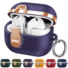 For Samsung Galaxy Buds3/3 Pro/3 FE Luxury PU Leather PC Lock Case with Keychain