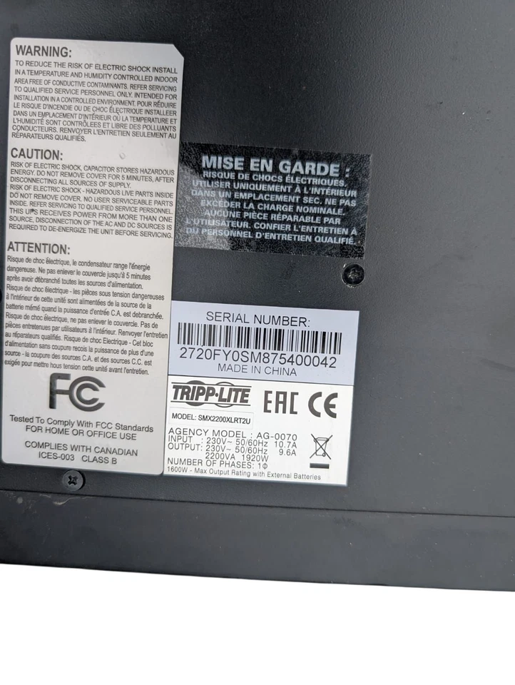 Tripp Lite SMX2200XLRT2U 2200VA 1920W Rackmount Line Interactive UPS No Battery - Image 2 of 4