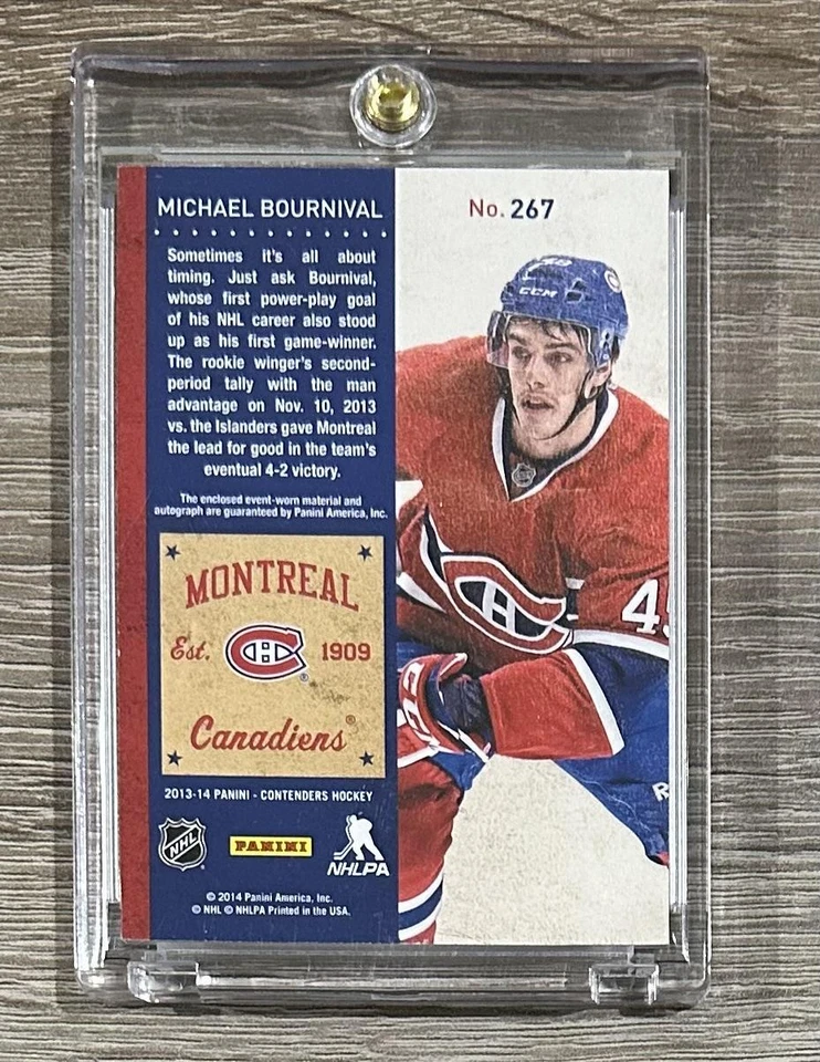 2013-14 Panini Contenders #267 Michael Bournival Rookie Ticket AUTO Patch #/100 - Image 2 of 2