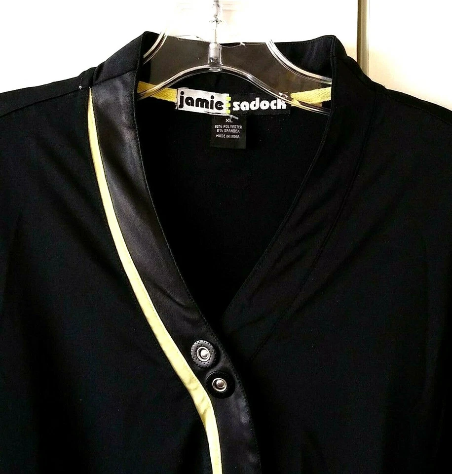 CAMISA TOP DE GOLF JAMIE SADOCK NEGRA AMARILLA RIBETE MANGA 3/4 A PRESIÓN PARCIAL TALLA XL Foto 4 de 4