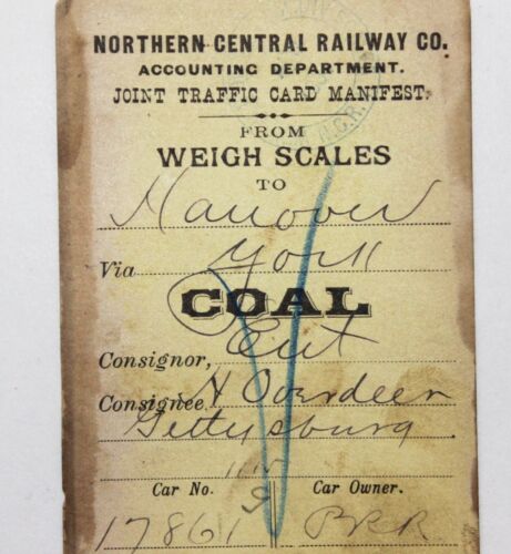 Escalas de carga de carbón manifiesto tarjeta ferroviaria central del norte de la década de 1880 de tráfico conjunto - Imagen 2 de 4