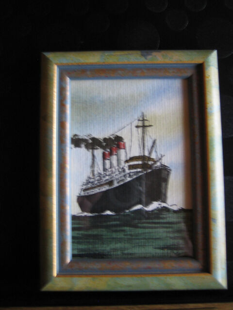 Original Aquarell handgemalt - Queen Mary auf See - im Rahmen 125 x 165 mm JV9401 Original Aquarell handgemalt - Queen Mary auf See - im Rahmen 125 x 165 mm JV9401