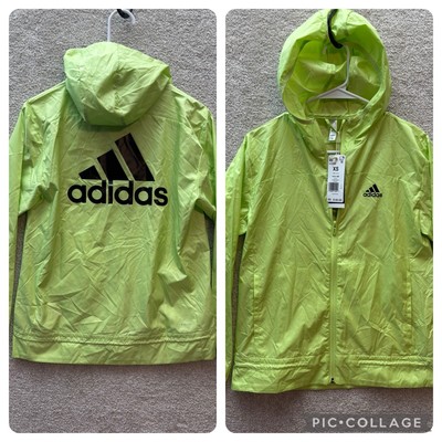 NEW Adidas Windbreaker Jacket Women XS Green WIND.RDY Hooded Run Hiking Biking