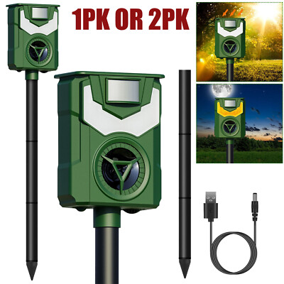 1/2 PK Animal Repeller Ultrasonic Solar Power Outdoor Pest Cat Mice Deer Sensor