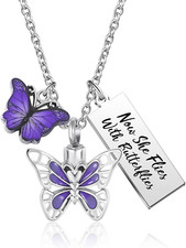 Purple Butterfly Cremation Urn Necklace for Ashes Keepsake Memorial Jewelry Gift