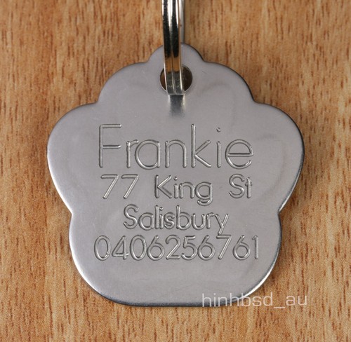 Stainless Steel Paw Shaped Pet ID Tag Free Personalised Custom Engraved Dog Cat - Picture 2 of 4