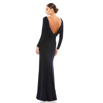 Long sleeve cowl back dress cheap