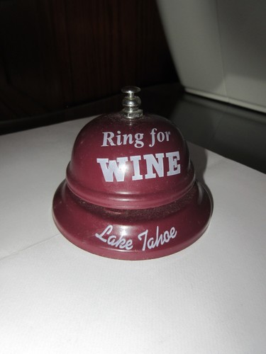 Bell " Ring For Wine " Lake Tahoe Humorous novelty Souvenir Maroon Metal NEW - Picture 2 of 4