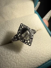 Natural Black Rutilated Crystal Ring / Silver-plated/ Adjustable/Protection