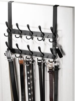 Over the Door Tri Hook Door Hanger, Belt Organizer Rack, 30 Coat Hooks, 2-Tier H