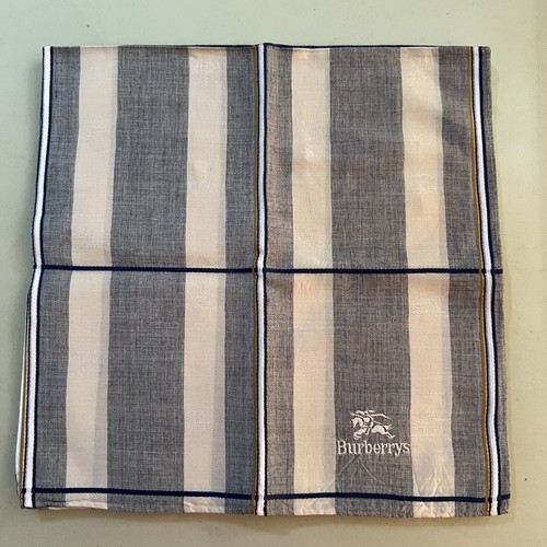 MAN HANDKERCHIEF GRAY IVORY STRIPED CLASSIC COTTON VTG POCKET ART SQUARE20” #B26 - Picture 2 of 3