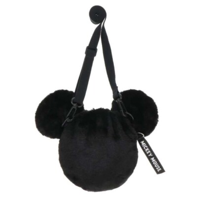 Tokyo Disney Resort Mickey Shape Black Fluffy Cross Body Bag