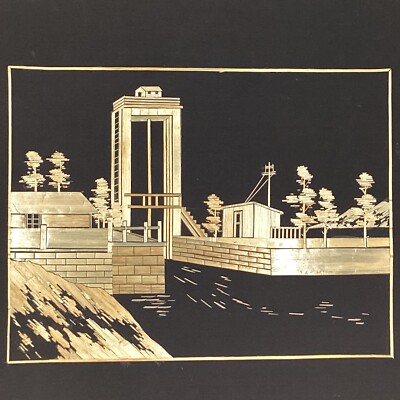 MOD ART Intricate detail Industrial Tower Lock Architecture Straw MARQUETRY