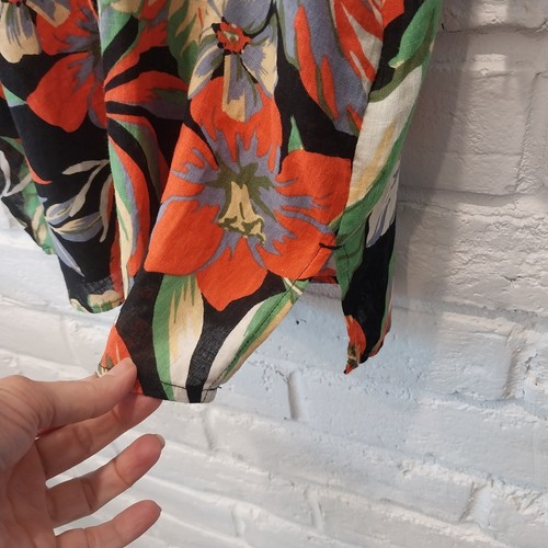C C California Linen Blend Shirt Dress XL Black Floral Colorful Long Sleeve Midi - 第 3/11 張圖片
