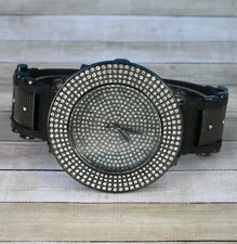 Men's Gunmetal CZ Ice Crystals Dress Sport Black Silicone Band 