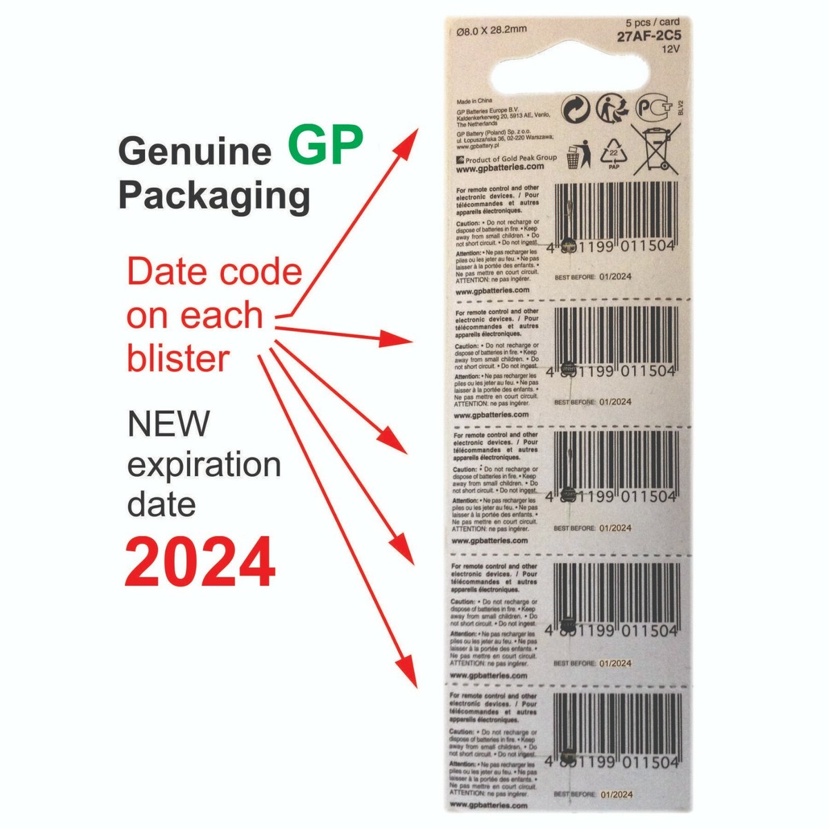 Batterie Gp27a Per Device 5 Batterie GP 27A / MN27 / L828 / A27 Da 12V Alcaline - Scadenza 2024, GRATIS Batterie Sostitutive L828 A27 MN27 - Foto 4