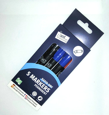 X5 Just Briefpapier Kugelspitze Permanentmarker x2 schwarz, x2 blau, x1 rot