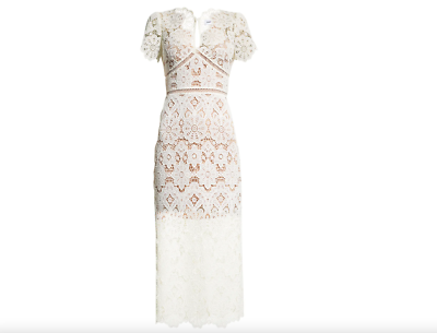 NWT $540 Self-Portrait Floral Guipure Midi Dress in Ivory - size 10! | eBay