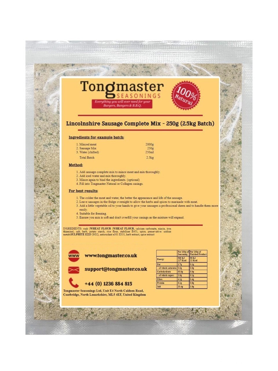 Lincolnshire Sausage Complete Mix - 250g (2.5kg Batch)