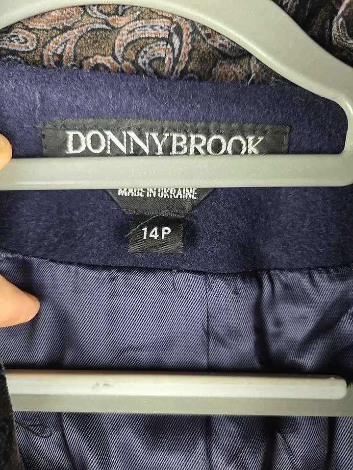 Abrigo de vestir de lana DonnyBrook para mujer 14P azul hecho en Ucrania cuello largo de piel sintética Foto 4 de 4