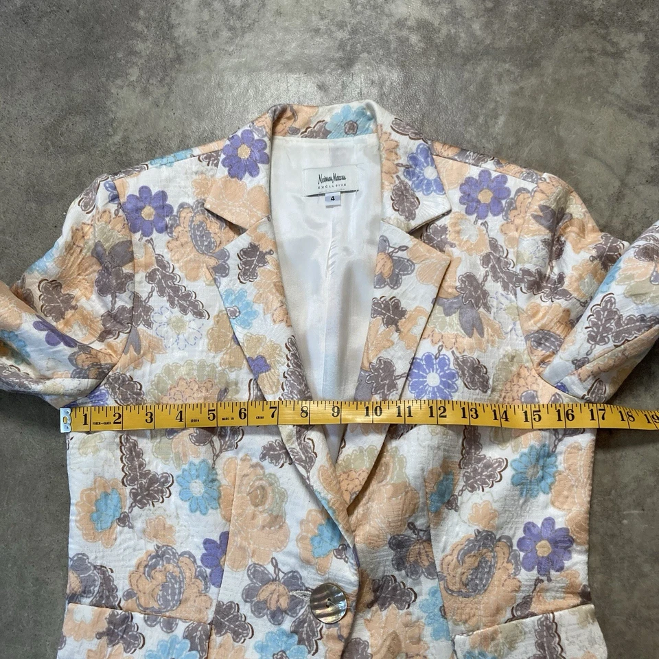 Blazer para mujer Neiman Marcus 4 florales colorido mezcla de algodón seda. EE. UU. De colección Foto 3 de 4