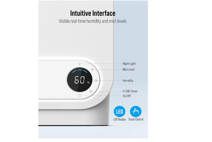 TOPPIN Top Fill Humidifiers with Smart Humidistat, 5L Tank for 50 Hours