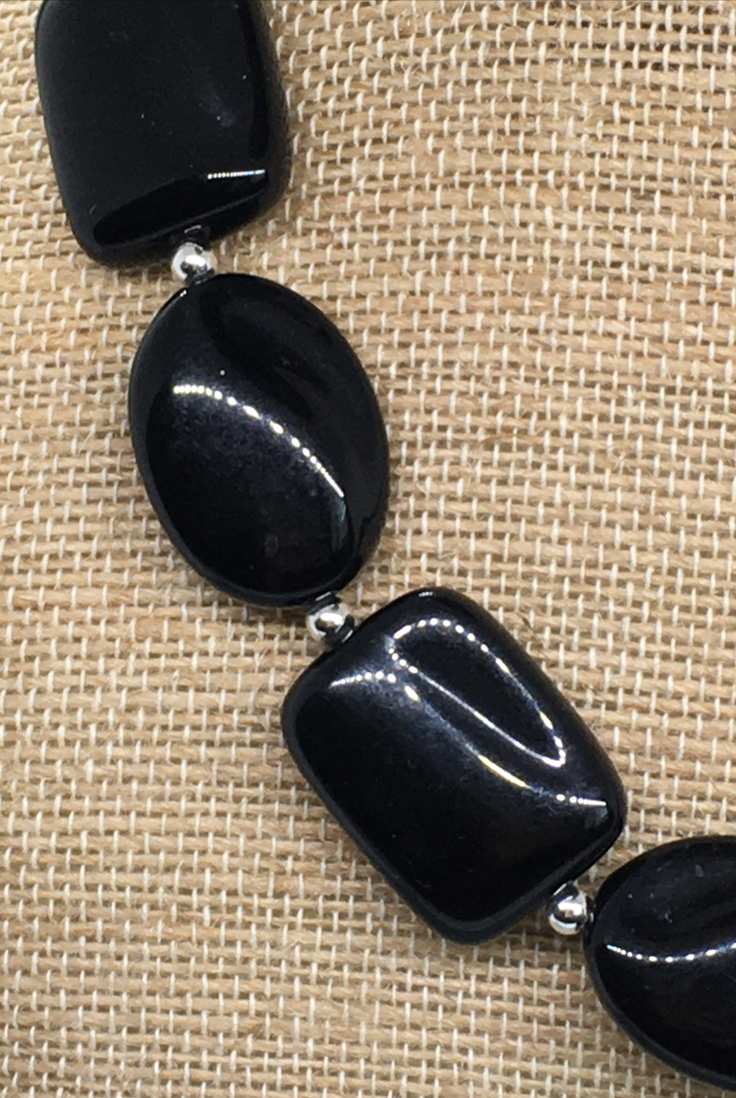 Black Beaded Necklace Oval/Rectangular Beads On S… - image 2