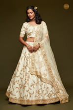 Pakistani Style Art Silk Off White Lehenga Choli With Dupatta For Function