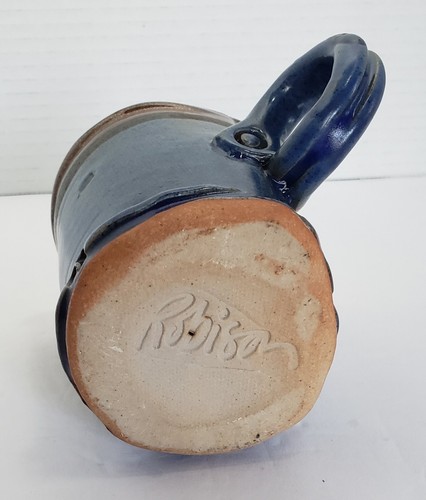Hand Made Pottery Coffee Mug 12oz Cup Slab Ceramics Blue Brn Signed Jim Robison - Picture 5 of 9