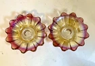 Vintage 5.5”  Federal Glass Scalloped Edge Iridescent Pink/Yellow Candle Holders