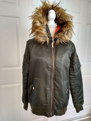 Madden NYC Olive Green Parka Jacket Women's Large with removeable Faux Fur  Hood