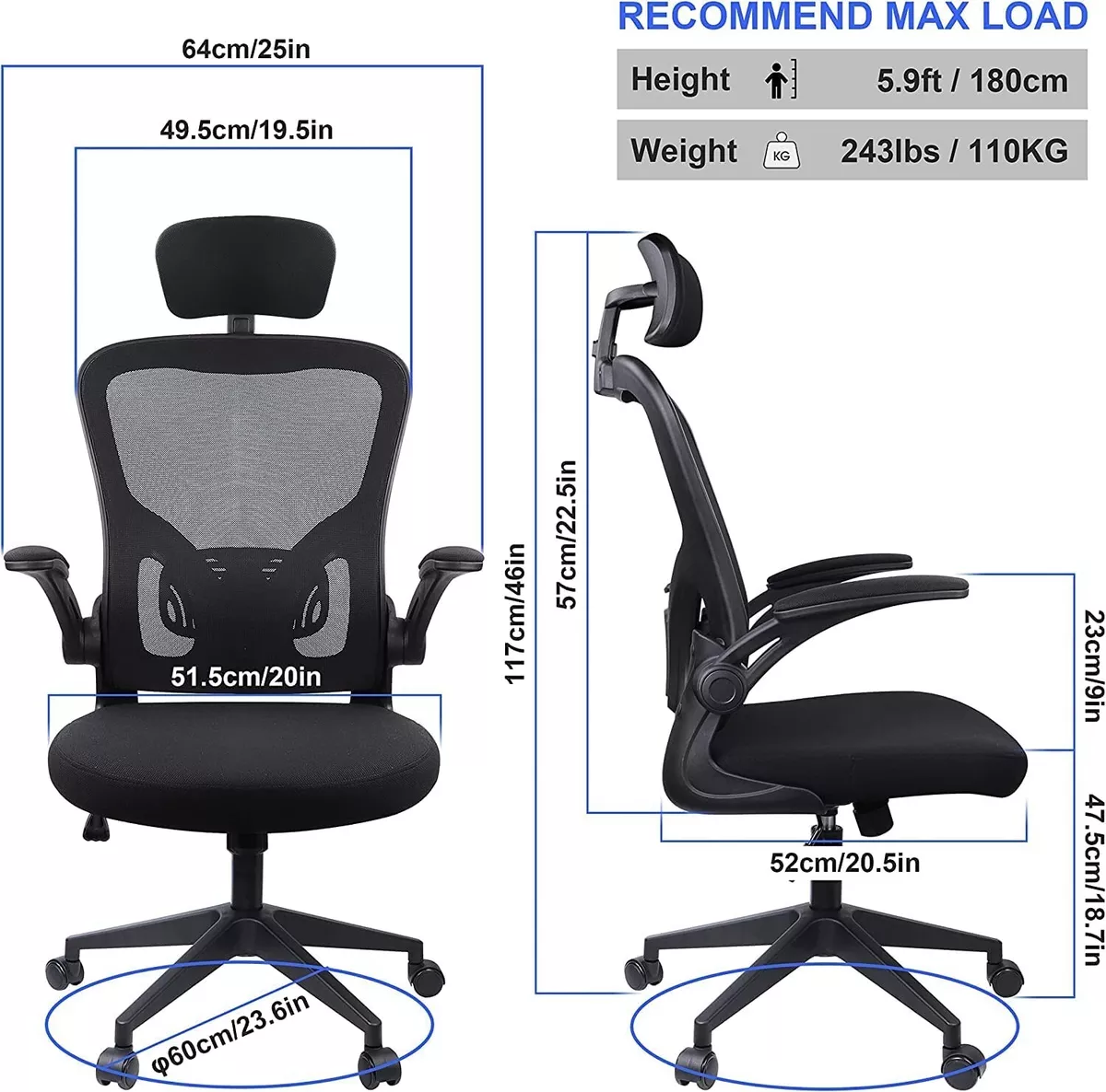 Viper Office Chair Mesh Computer Work with Adjustable Neck Rest Lumbar  Support