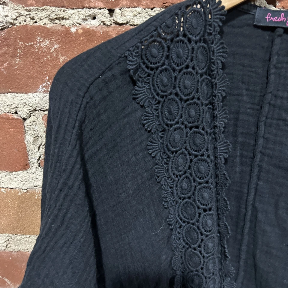 Women's One Size Fresh Produce Black Cardigan Open Front Cotton - Image 3 of 4