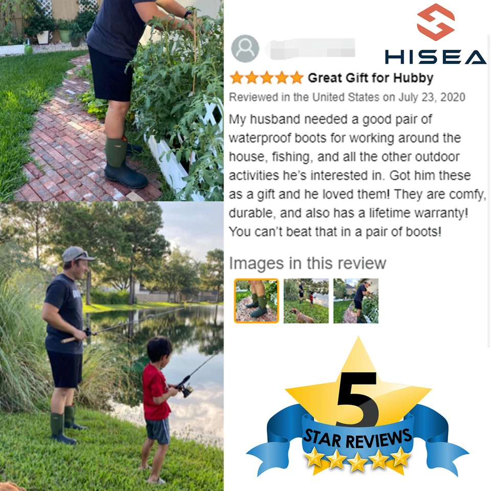 HISEA Men Rain Boots Waterproof Insulated Non-Slip Hunting Fishing Mud Work Boot - Image 3 of 4