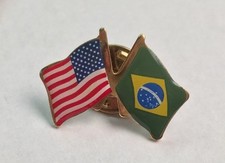 USA and Brazil Crossed Friendship Flag Lapel Pin *MADE IN USA*
